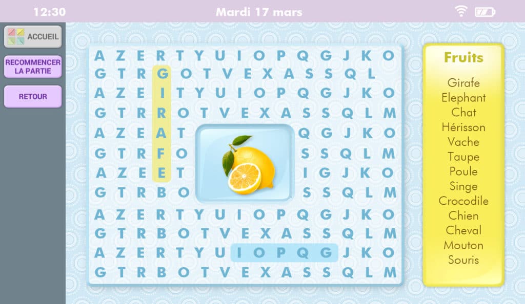 Jeu de mots mêles sur tablette